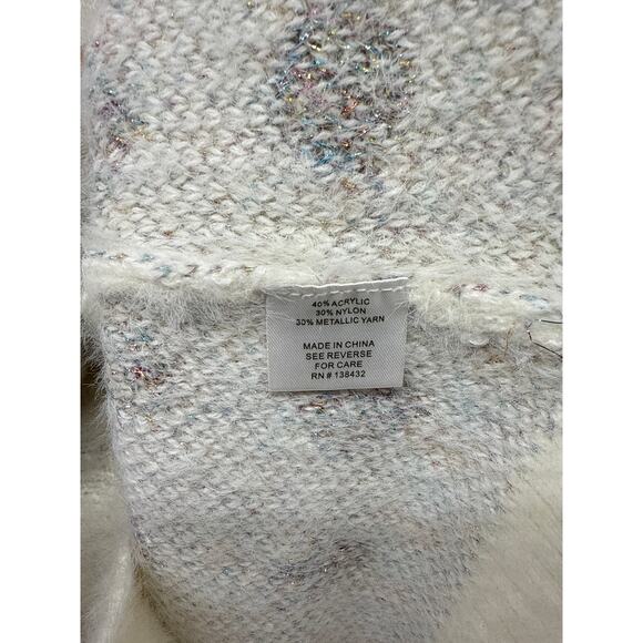 Modcloth White Small Sweater Polka Dot Eyelash Sparkle New Year's Cozy Rainbow - Picture 5 of 7